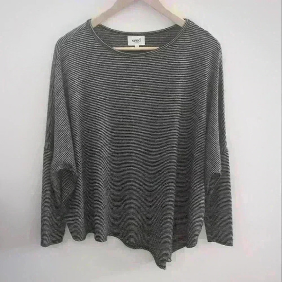 SEED HERITAGE | Black & White Striped Core Asymmetrical Lightweight Swe… - Picture 1 of 4